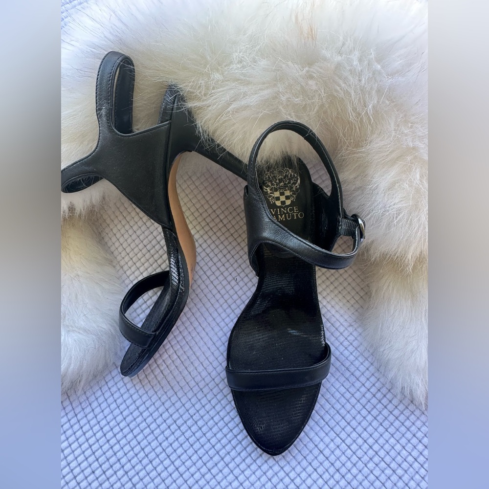 Vince Camuto Black Block Heel Sandals with Ankle Strap
